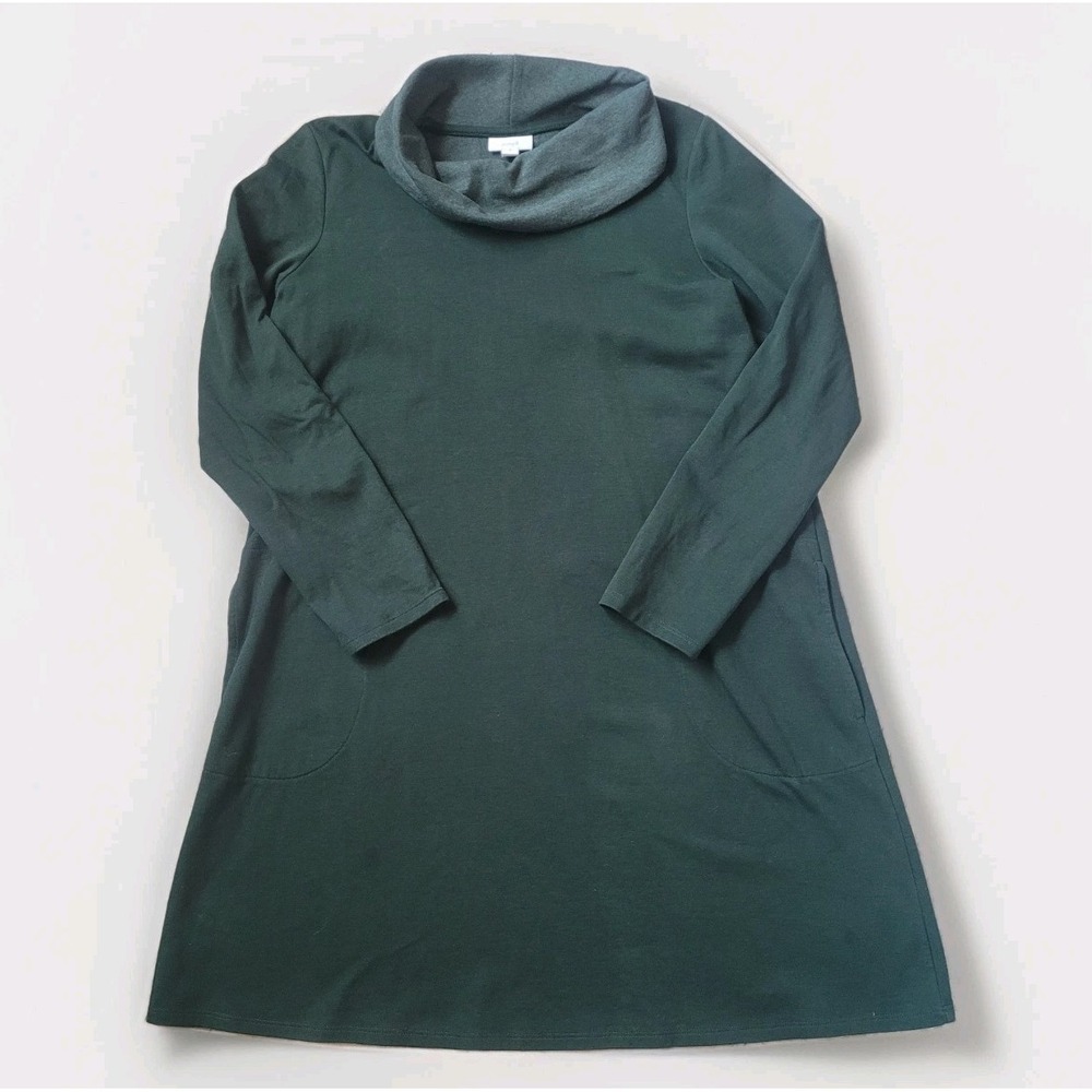 Pure Jill J. Jill Dark Green Cowl Neck Knit Tunic Dress Pockets Medium Lagenlook